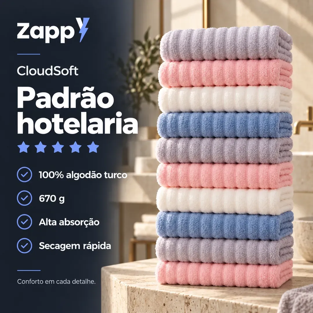 CloudSoft, Toalha Premium Algodão Turco | Kit 10 Banhão com 10 Rosto, foto 2